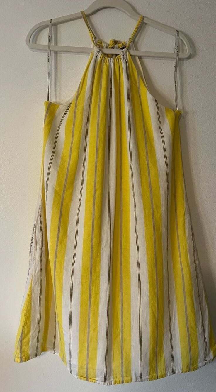 Tommy Bahama Yellow and White Striped Linen Halter Mini Dress (FB1)